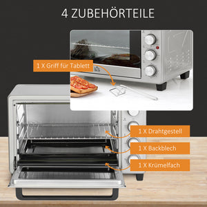 Minibackofen Kompaktofen 32L Edelstahl Glas Silber