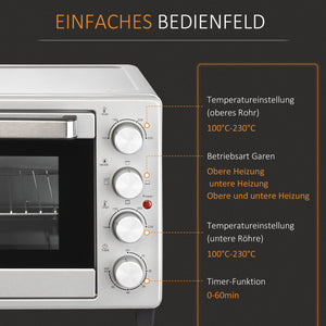 Minibackofen Kompaktofen 32L Edelstahl Glas Silber