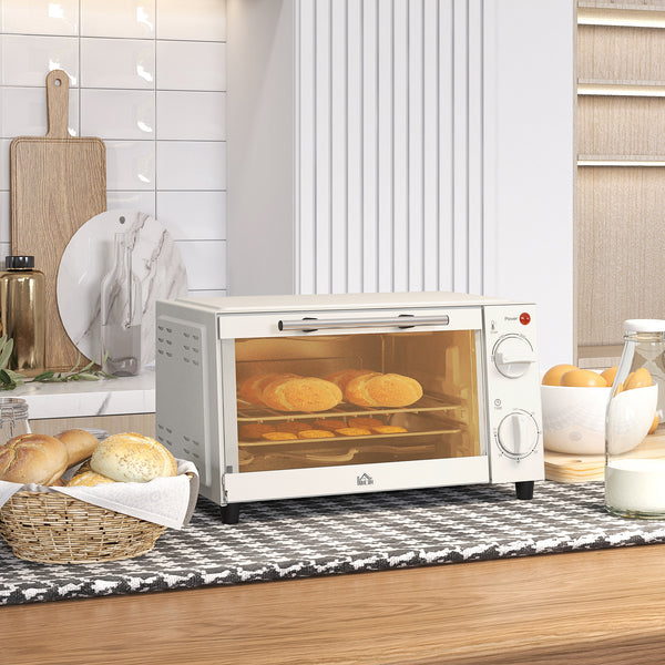 Minibackofen Kompaktofen 9L 750W 100-230°C mit Timer und Zubehör Edelstahl Cremeweiss