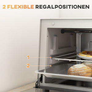 Minibackofen Kompaktofen 9L 750W 100-230°C mit Timer und Zubehör Edelstahl Cremeweiss