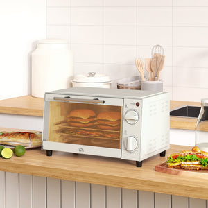 Minibackofen Kompaktofen 9L 750W 100-230°C mit Timer und Zubehör Edelstahl Cremeweiss