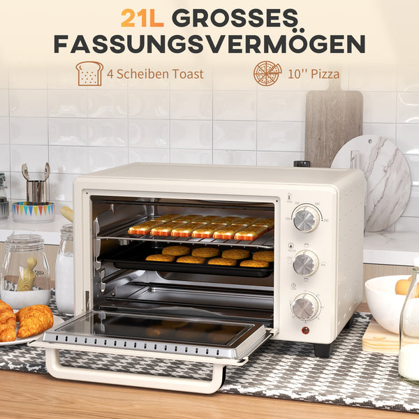 Minibackofen Ofen 21L 100-230°C mit Drehspiess Cremeweiss