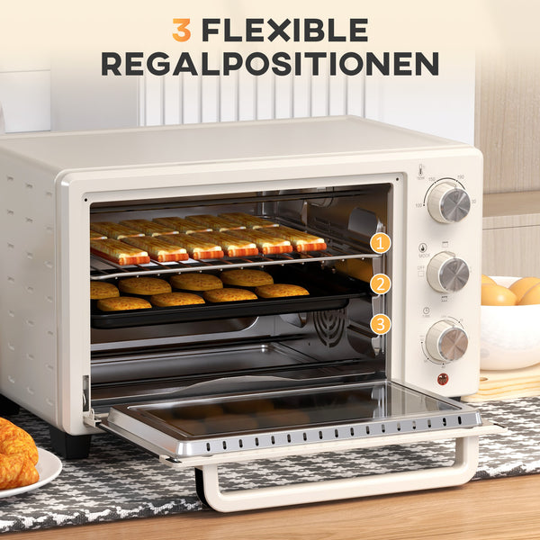 Minibackofen Ofen 21L 100-230°C mit Drehspiess Cremeweiss