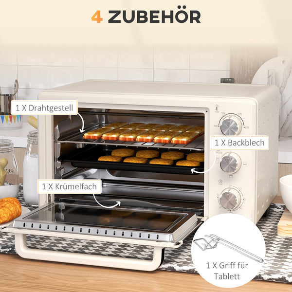 Minibackofen Ofen 21L 100-230°C mit Drehspiess Cremeweiss