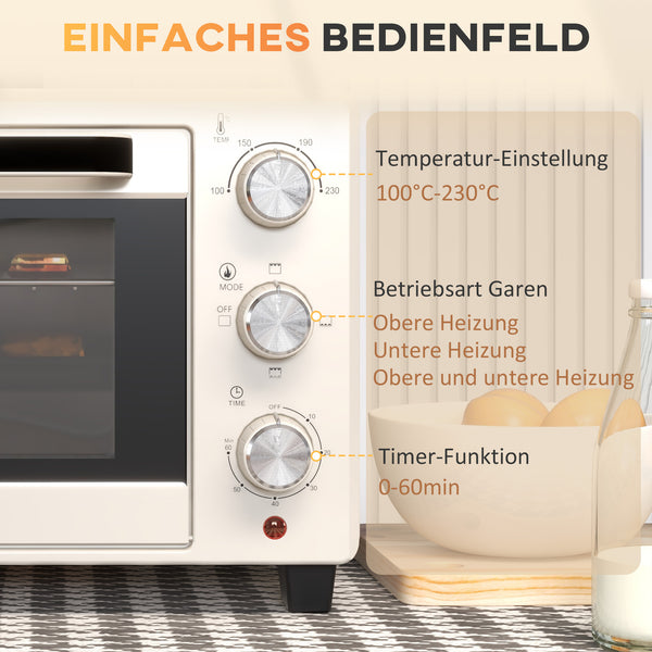 Minibackofen Ofen 21L 100-230°C mit Drehspiess Cremeweiss