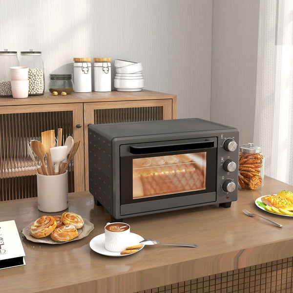 Minibackofen Ofen 21L 1400W 100-230°C mit Timer und Zubehör Edelstahl Grau