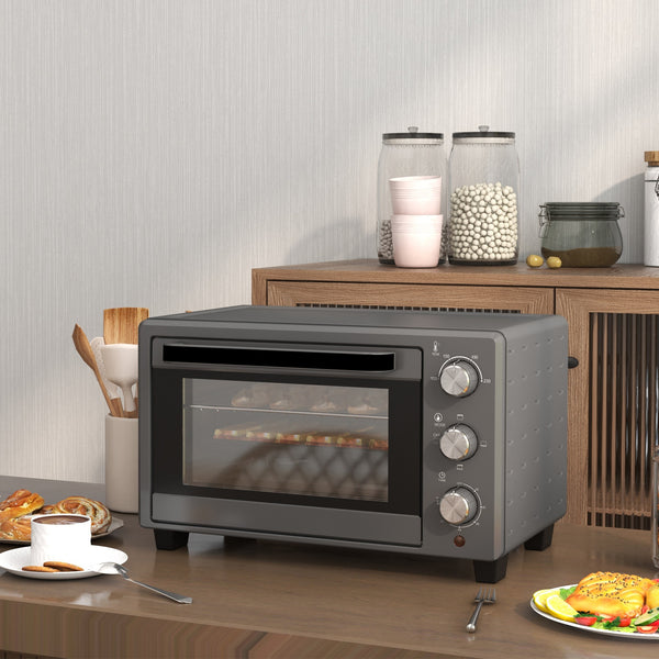 Minibackofen Ofen 21L 1400W 100-230°C mit Timer und Zubehör Edelstahl Grau