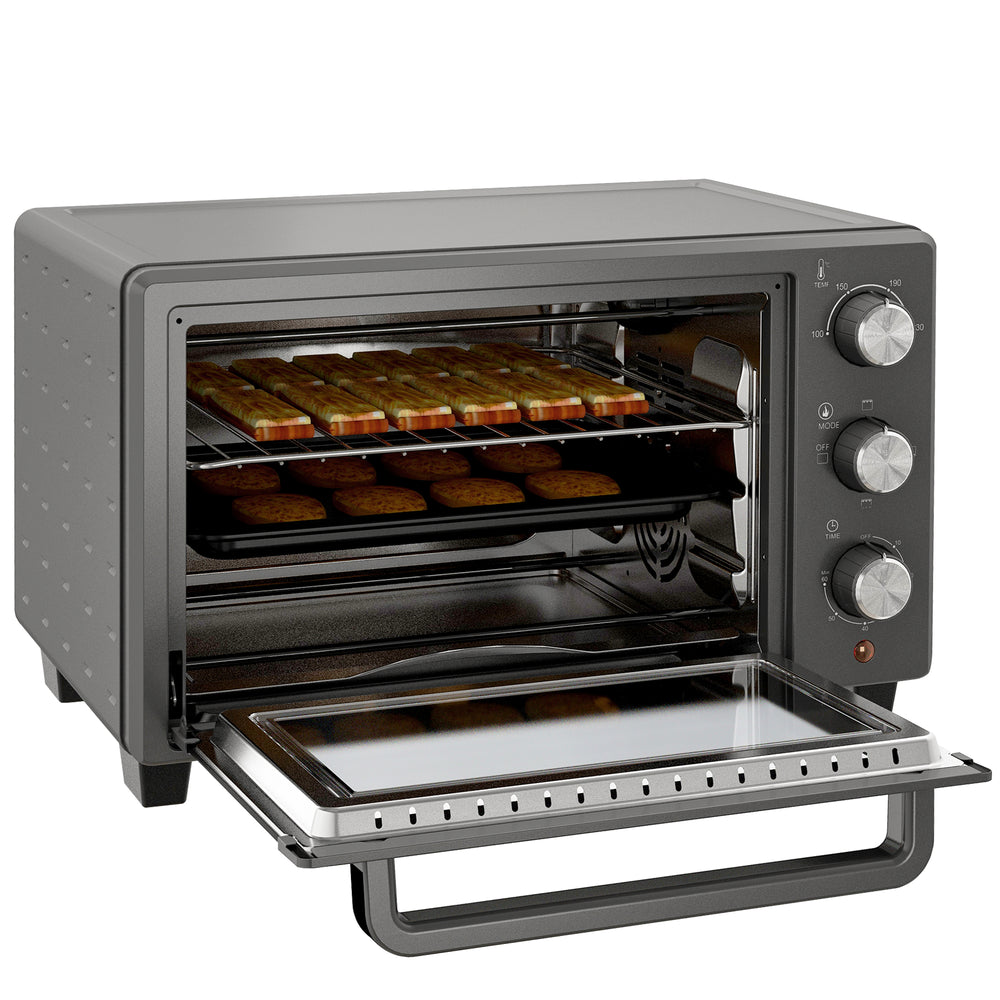 Minibackofen Ofen 21L 1400W 100-230°C mit Timer und Zubehör Edelstahl Grau