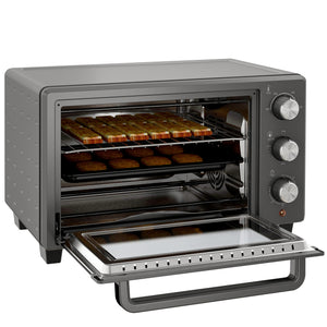 Minibackofen Ofen 21L 1400W 100-230°C mit Timer und Zubehör Edelstahl Grau