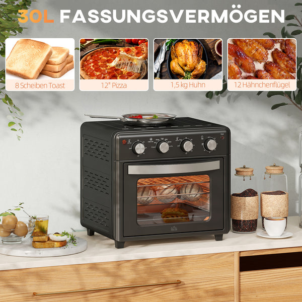 Minibackofen Umluftofen 30L 90-230°C Heissluft Schwarz