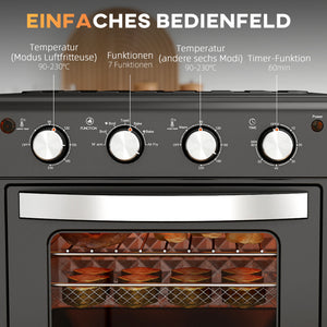Minibackofen Umluftofen 30L 90-230°C Heissluft Schwarz