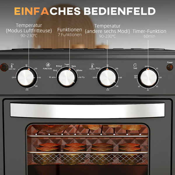 Minibackofen Umluftofen 30L 90-230°C Heissluft Schwarz