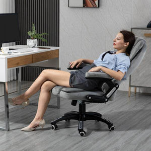 Bürostuhl mit Massagefunktion, höhenverstellbarer Chefsessel, ergonomischer Drehstuhl, PU-Räder, Grau