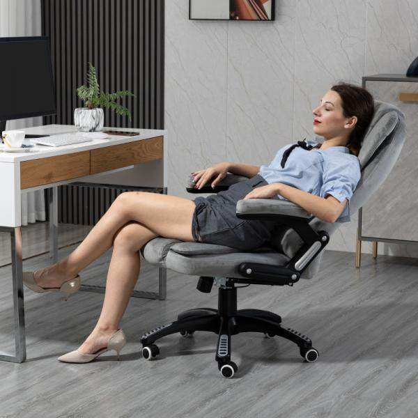 Bürostuhl mit Massagefunktion, höhenverstellbarer Chefsessel, ergonomischer Drehstuhl, PU-Räder, Grau