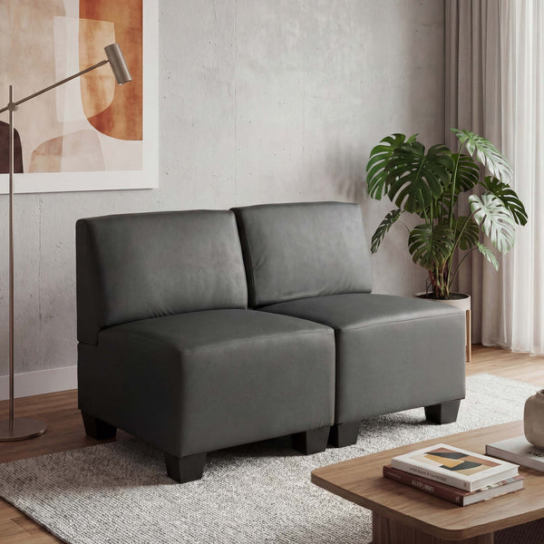 Modular 2-Sitzer Sofa Couch Lyon Kunstleder dunkelgrau ohne Armlehnen