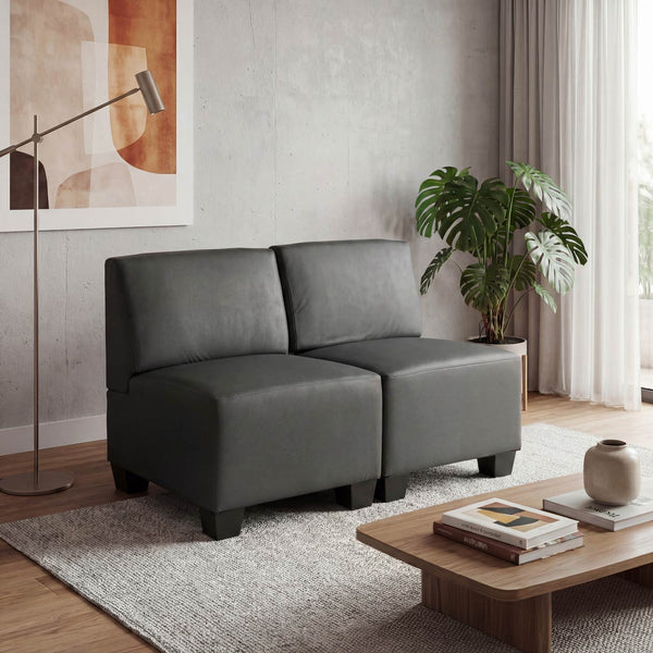 Modular 2-Sitzer Sofa Couch Lyon Kunstleder dunkelgrau ohne Armlehnen