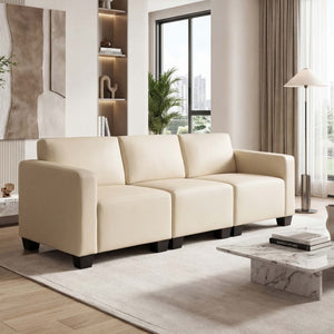 Modular 3-Sitzer Sofa Couch Lyon Kunstleder creme