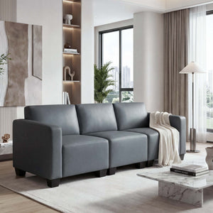 Modular 3-Sitzer Sofa Couch Lyon Kunstleder dunkelgrau