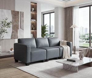 Modular 3-Sitzer Sofa Couch Lyon Kunstleder dunkelgrau