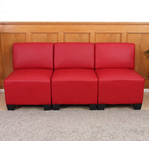 Modular 3-Sitzer Sofa Couch Lyon Kunstleder rot ohne Armlehnen