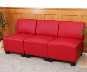 Modular 3-Sitzer Sofa Couch Lyon Kunstleder rot ohne Armlehnen