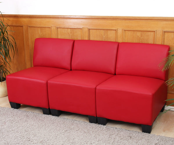 Modular 3-Sitzer Sofa Couch Lyon Kunstleder rot ohne Armlehnen