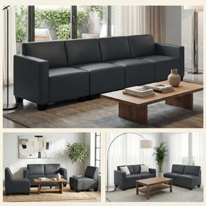 Modular 4-Sitzer Sofa Couch Lyon Kunstleder dunkelgrau