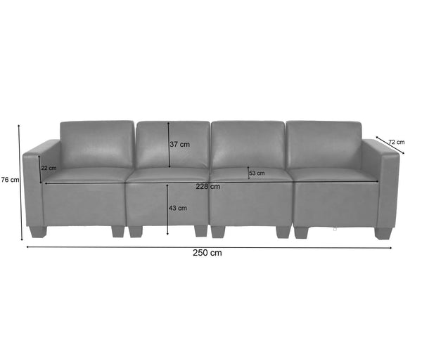 Modular 4-Sitzer Sofa Couch Lyon Kunstleder dunkelgrau