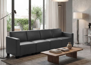 Modular 4-Sitzer Sofa Couch Lyon Kunstleder dunkelgrau