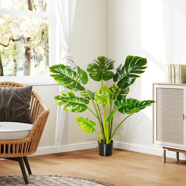 Monstera künstlich Kunstpflanze im Topf für drinnen und draussen 110cm