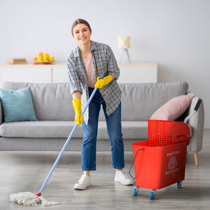 Mopp-Eimer mit Auswringer und Rollen 20L Kunststoff rot