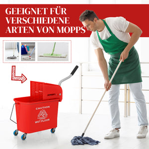 Mopp-Eimer mit Auswringer und Rollen 20L Kunststoff rot