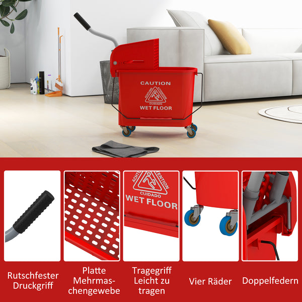 Mopp-Eimer mit Auswringer und Rollen 20L Kunststoff rot