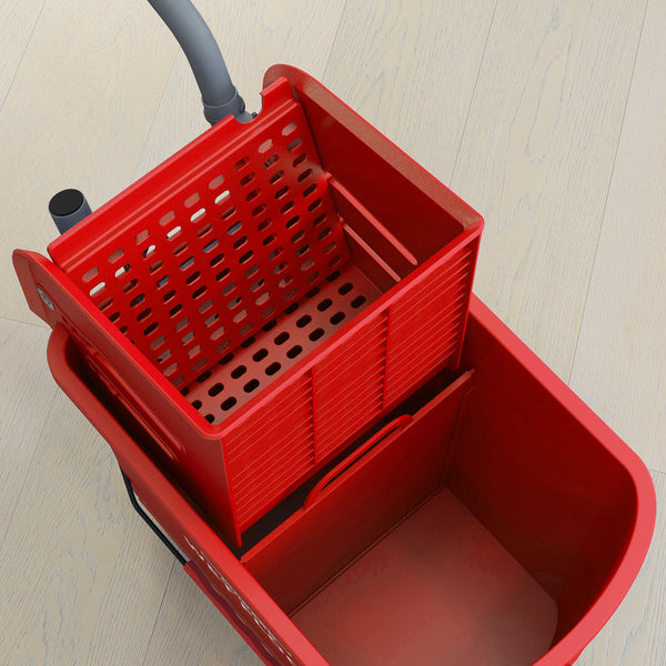 Mopp-Eimer mit Auswringer und Rollen 20L Kunststoff rot