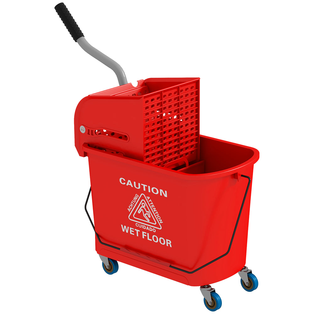 Mopp-Eimer mit Auswringer und Rollen 20L Kunststoff rot
