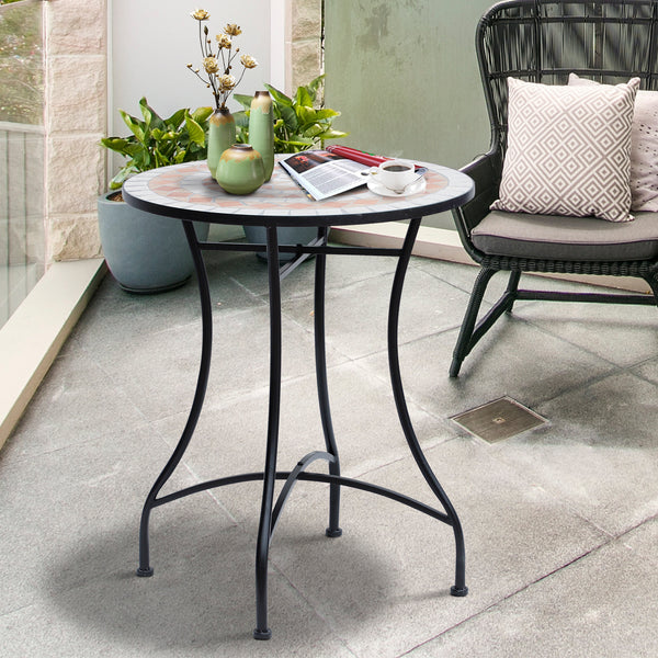 Mosaiktisch Gartentisch Balkon rund aus Stahl Keramik orange weiss