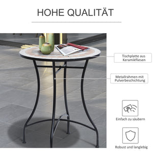 Mosaiktisch Gartentisch Balkon rund aus Stahl Keramik orange weiss
