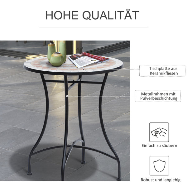 Mosaiktisch Gartentisch Balkon rund aus Stahl Keramik orange weiss