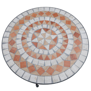 Mosaiktisch Gartentisch Balkon rund aus Stahl Keramik orange weiss