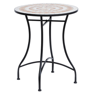 Mosaiktisch Gartentisch Balkon rund aus Stahl Keramik orange weiss