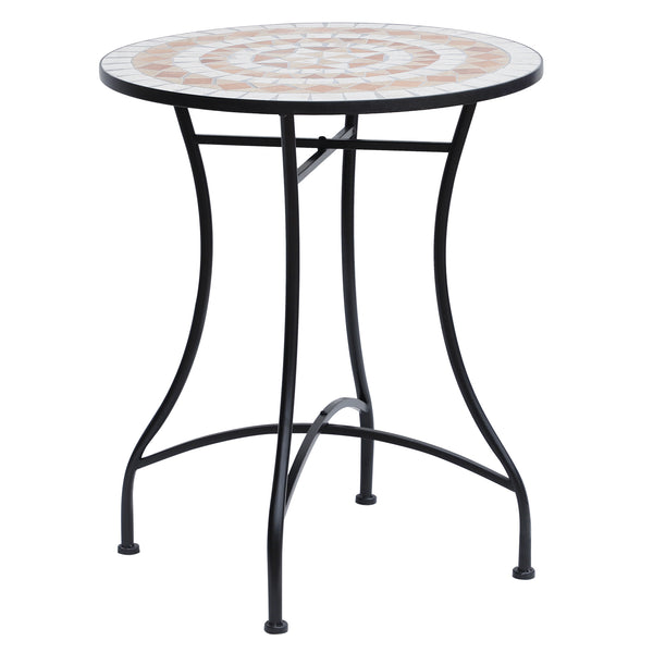 Mosaiktisch Gartentisch Balkon rund aus Stahl Keramik orange weiss