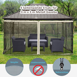 Moskitonetz für 3x4m Pavillon 4 Seitenteile Schwarz