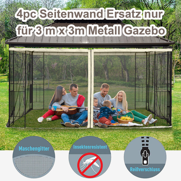 Moskitonetz für Pavillon 3x3m Reissverschluss-System