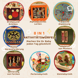 Motorikwürfel Aktivitätswürfel 8-in-1 mit Motorikschleife für Kinder