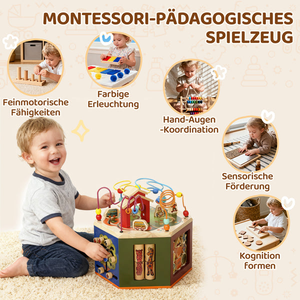 Motorikwürfel Aktivitätswürfel 8-in-1 mit Motorikschleife für Kinder