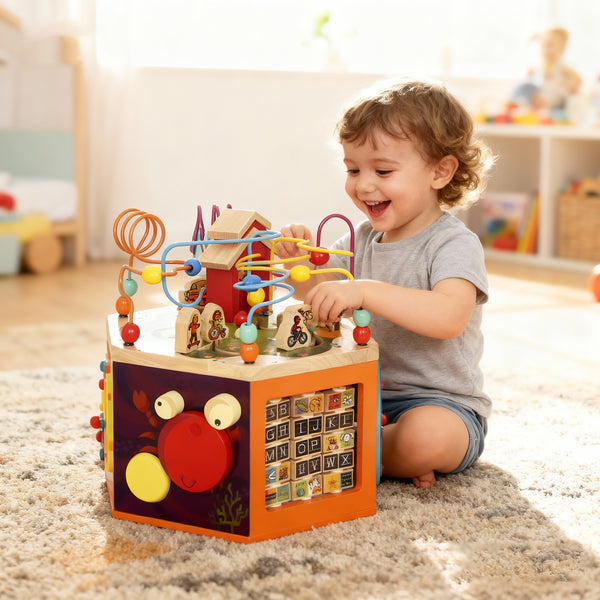 Motorikwürfel Aktivitätswürfel 8-in-1 mit Motorikschleife für Kinder