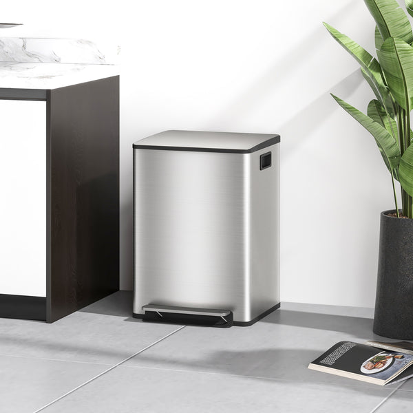 Mülleimer mit 2 Fächern Soft-Close fingerabdrucksicher 40L Edelstahl silber