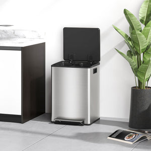Mülleimer mit 2 Fächern Soft-Close fingerabdrucksicher 40L Edelstahl silber