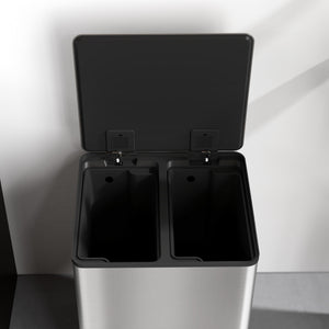 Mülleimer mit 2 Fächern Soft-Close fingerabdrucksicher 40L Edelstahl silber