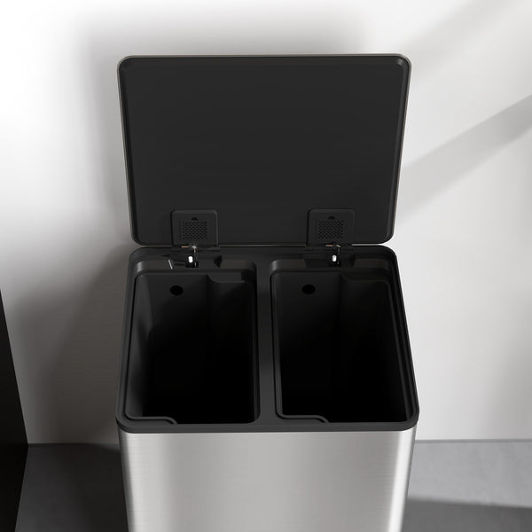 Mülleimer mit 2 Fächern Soft-Close fingerabdrucksicher 40L Edelstahl silber